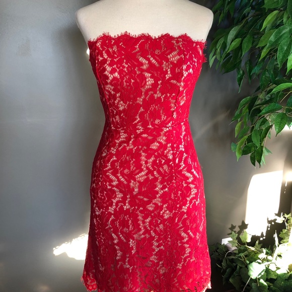 Lulu’s Maci Red Lace Strapless Mini Dress XS - Picture 5 of 16